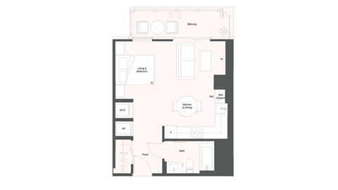 Floor plan for studio, 1 bath, 463 sqft